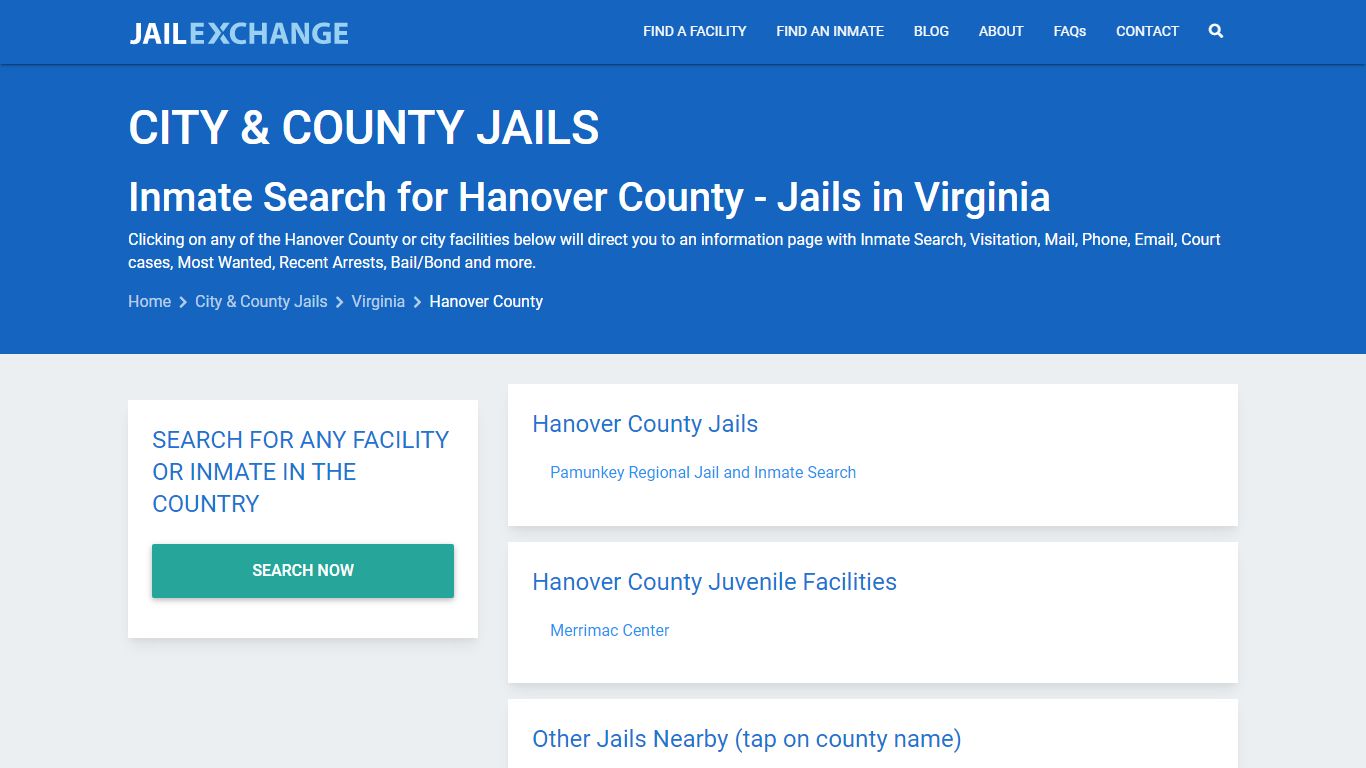 Inmate Search for Hanover County | Jails in Virginia - Jail Exchange